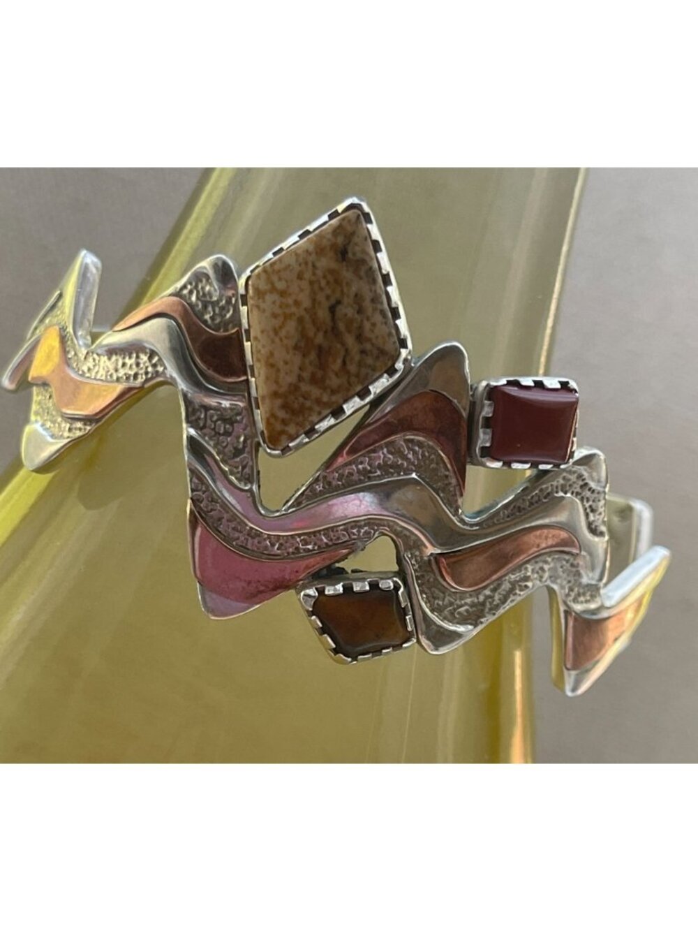 Carolyn Pollack 925 Sterling Copper Lightning River Jasper Coral Cuff Bracelet